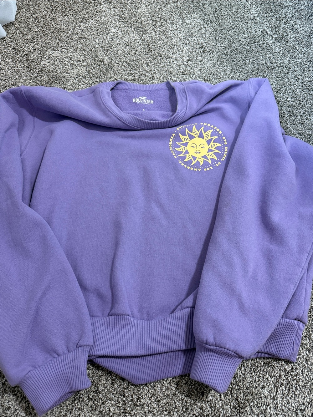 Hollister Lavender Crewneck with Yellow Sun Emblem